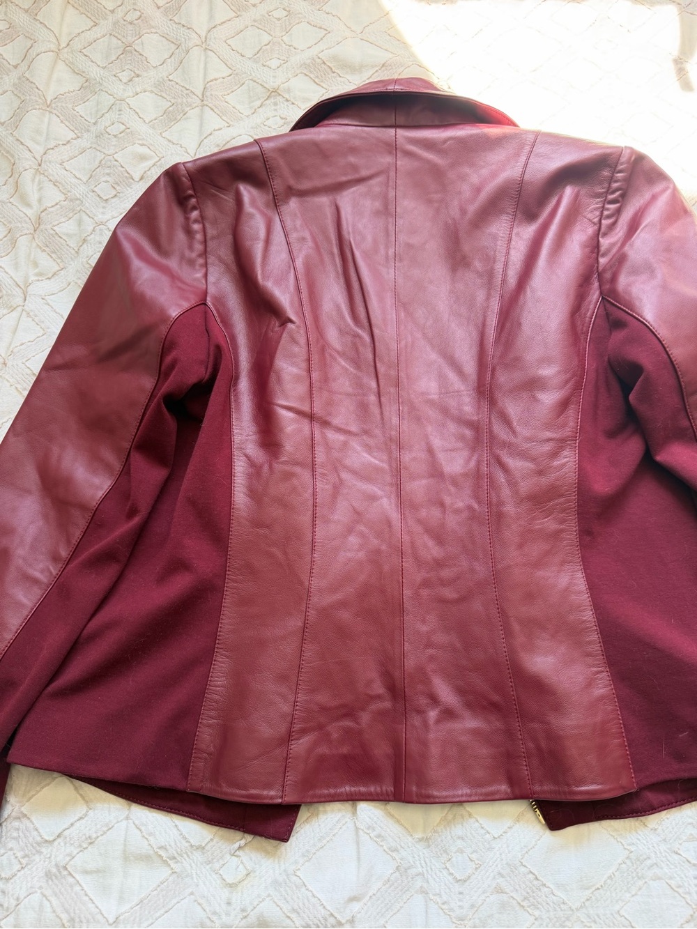 IMAN Wine Red Leather Moto Jacket with Knit Sides - Picture 3 of 12